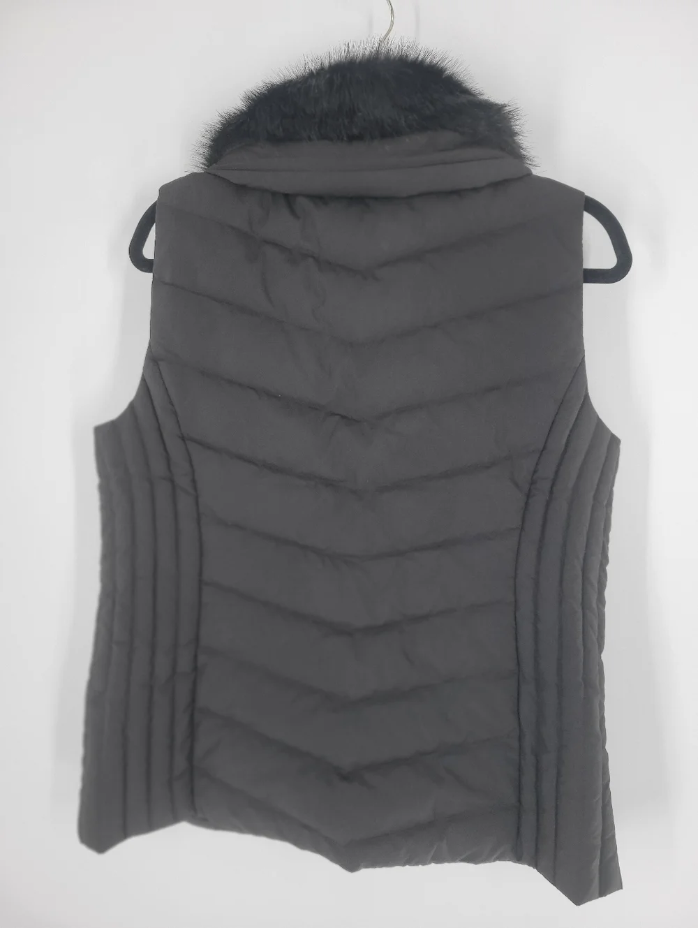 Talbots Down Puffer Vest Womens Size M  Black Faux Fur Collar Full Zip Quilted